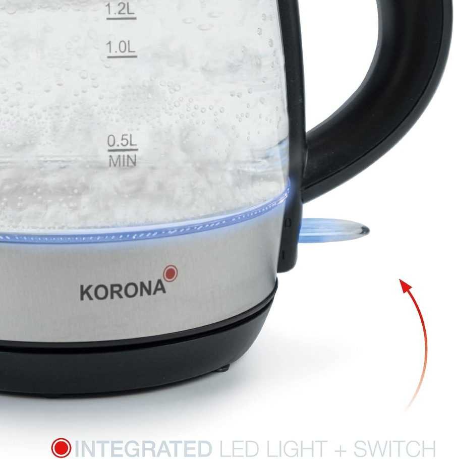 KORONA Glas Wasserkocher 20608 1,2 Liter 2200 Watt Edelstahl LED Beleuchtung NEU